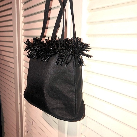 Inge Christopher Vintage Black beaded Fringe Clutch Purse small - Picture 4 of 10